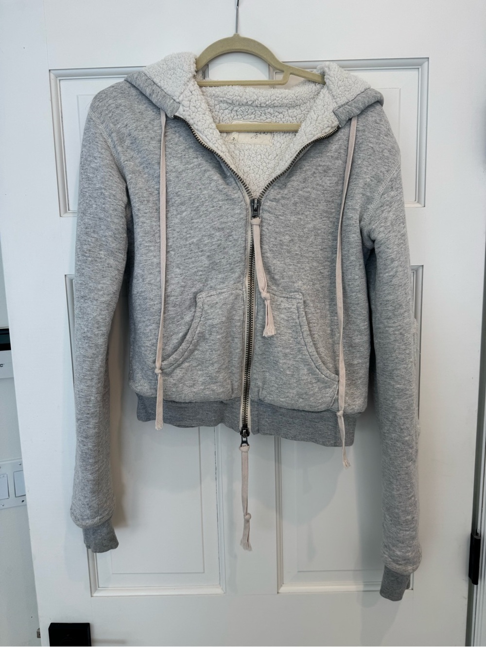 Greg Lauren - Size 2 Light Gray Sherpa-Lined Zip Hoodie